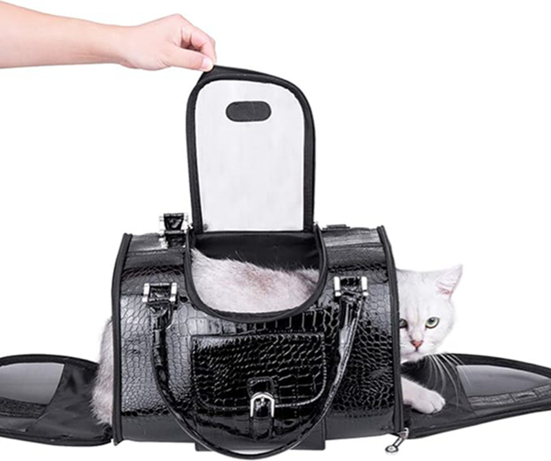 Fashion Pet Carrier, Small Dog Carrier, Cat Carrier, Quality PU Leather Dog Purse, Three Breathable Mesh Pet Carrying Handbag for Travel Walking Hikin