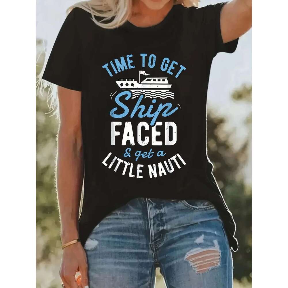 Family Cruise I Love It When We're Cruisin' Together Haruku Plus Size T-Shirt Women Round Neck Tee Top Fashion Loose