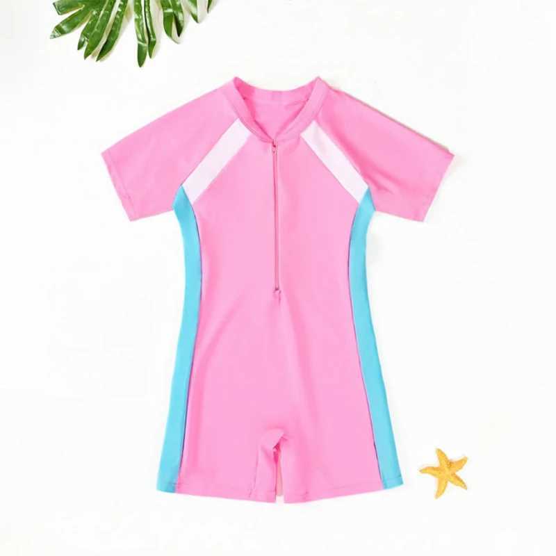 Children Swimwear Simple Designed Fashion One-piece Swimsuit For Boy And Girl 3-16Y Kid Teen Short Sleeve Bathing Suit Beachwear Z250214