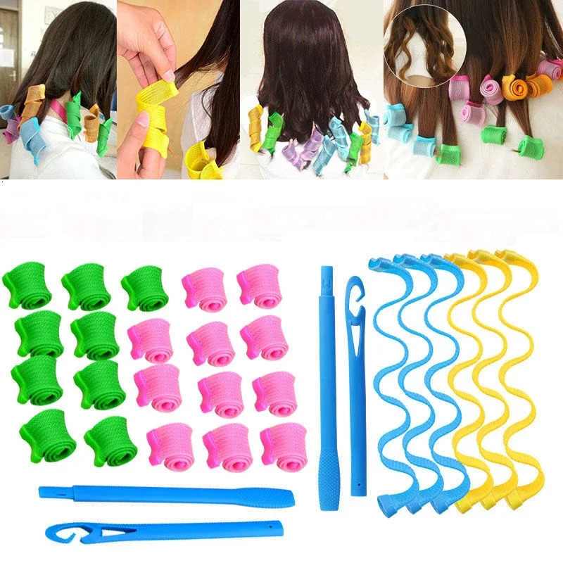Hair Curler Heatless Hair Rollers Curler Curling Tongs Headband Rods Curls Sleeping Soft Waves Formers No Heat Curls Modeler 250214