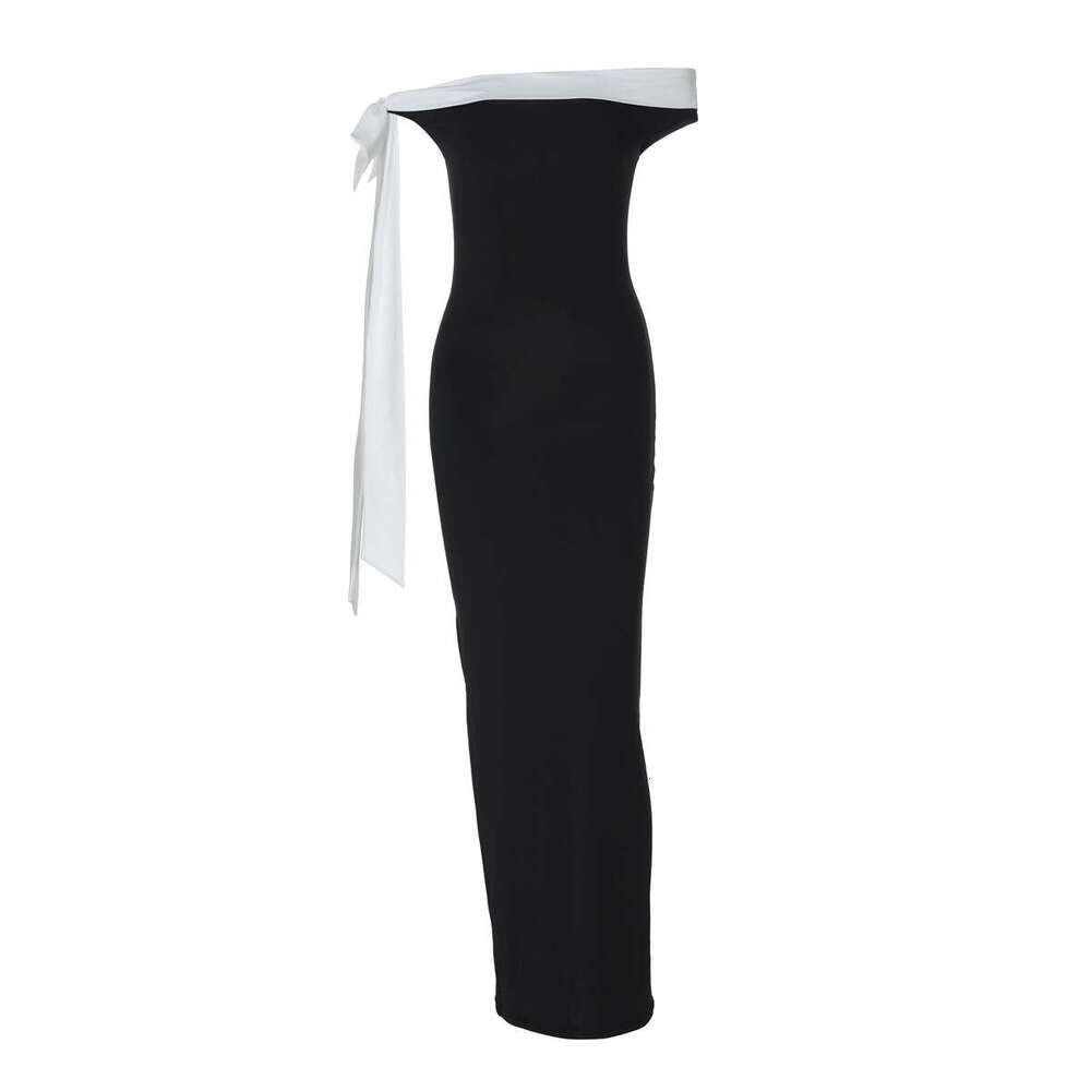 Women's autumn and winter products fashionable one shoulder ribbon slim fit solid color dress wholesale 2025 temperament versatile new trend clot