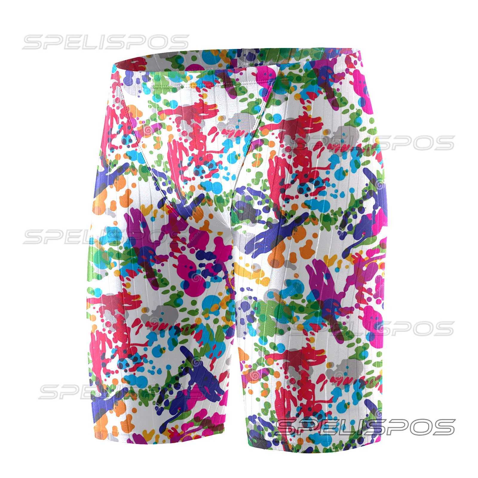 SPELISPOS Summer Men Swimming Trunk Swimwear Beach Swim Sport Short Briefs Elastic Surfing Swimsuit Training Flat Pants Diving W250214