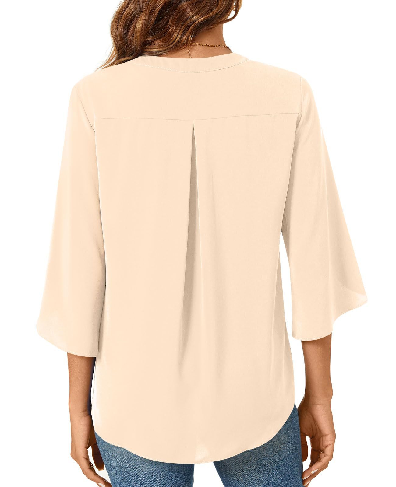 2025 New Women's Chiffon Shirt 3/4 Sleeve Summer Casual Loose V-neck T-shirt