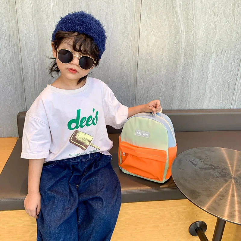 Children School Backpack Lightweight Canvas Girl Schoolbag Splicing Color Travel Backpacks for Boys Korean Kids Bags 3-6 Years 250213