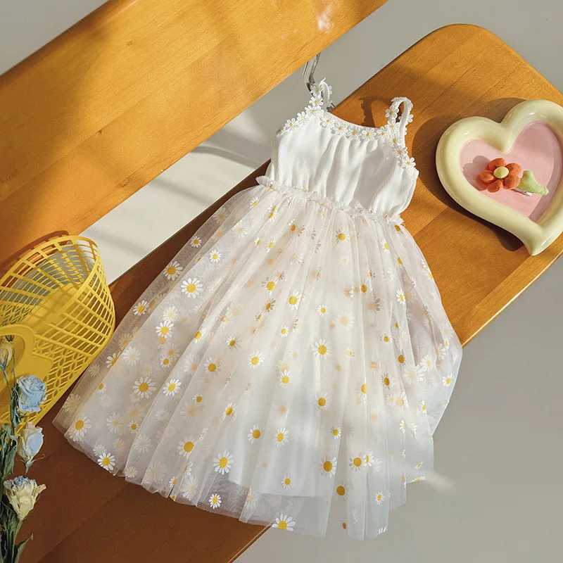 Girls Casual Dresses Little Daisy Flower Mesh Dress for Girls Summer Camisole Pompadour Dress Girls Clothes for2 To 7 Years Z250214