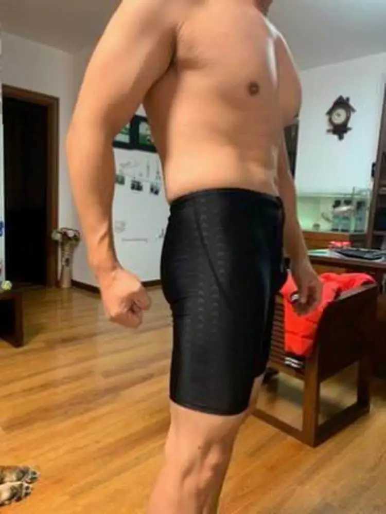 Mens beach swimming pool waterproof swimsuit fifth swimming rod shark skin pattern breathable sports training swimming shorts L-4XL W250214