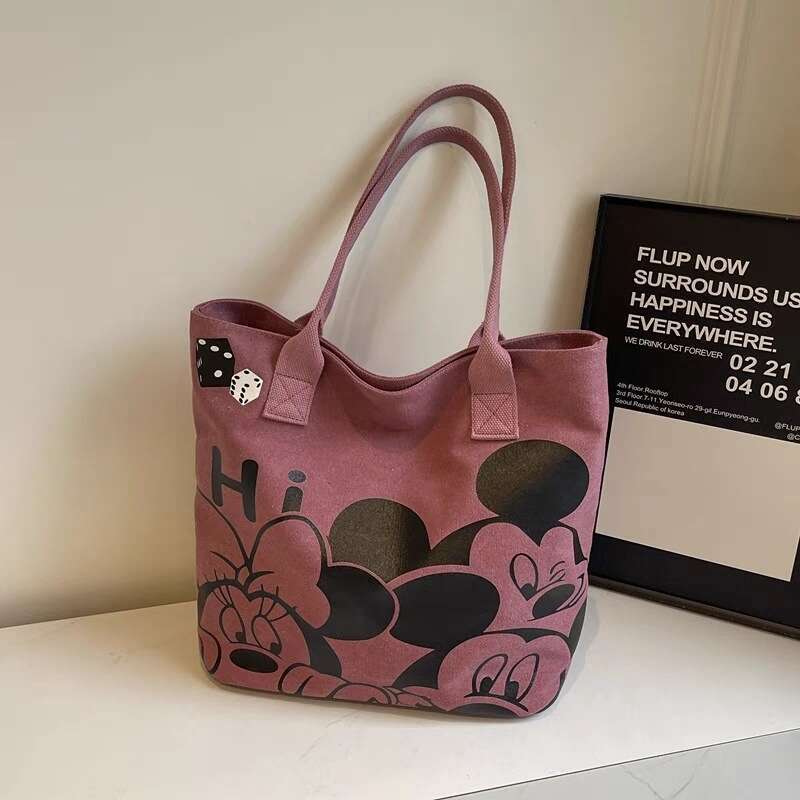 Cartoon Canvas Bag for Women 2025 Thickened New Large Capacity Handbag Commuter Single Shoulder Tote