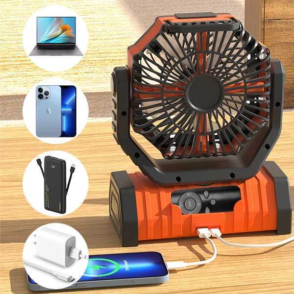 20000mAh High-Capacity Battery LED Light Camping Fan Movable Wireless Air Circulators Outdoor Ventilador with Hook Z250214