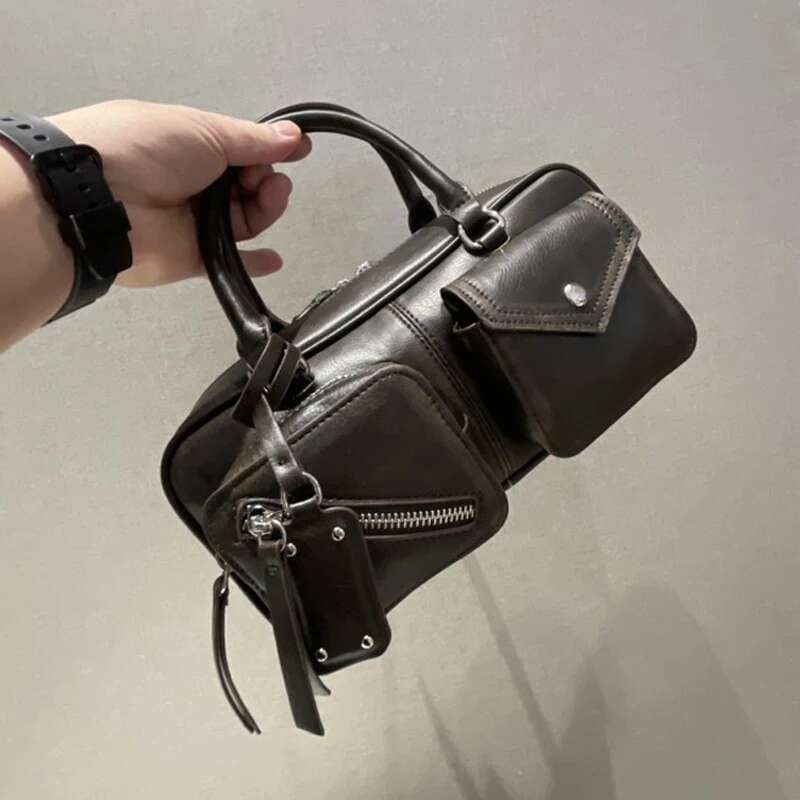 Boston Moto & Bike Ladies Bags For Women Designer Handbags Purse 2024 New In Vintage PU Leather Rivet Shoulder Crossbody