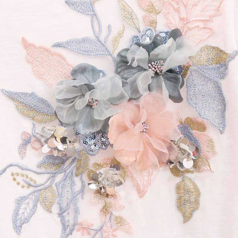 Cowboy suit women's summer 2024 new embroidered sequin three-dimensional flower short sleeved t-shirt+ripped cropped jeans