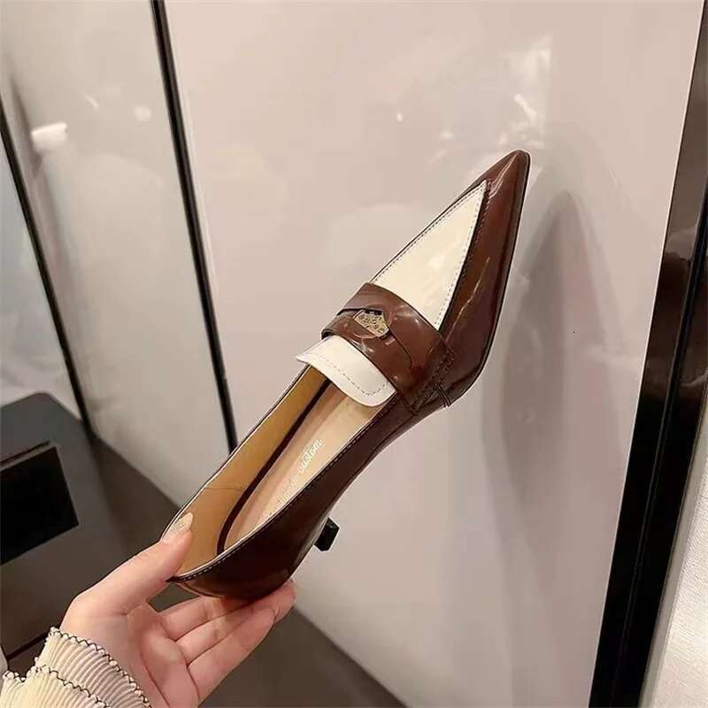 Pointed Toe Mary Janes Cover Heels Female Pumps Women Single Shoes Summer Fashion Patchwork Atos Mujer