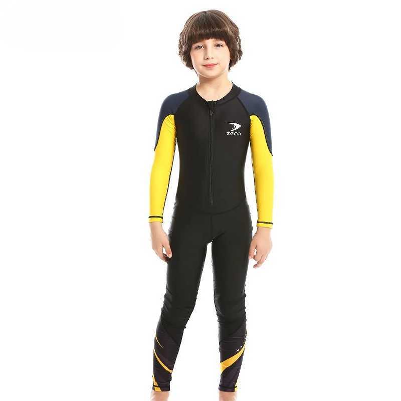 Childrens wetwear outdoor sunscreen one-piece swimsuit quick-drying long-sleeved boys and girls swimwear Z250214