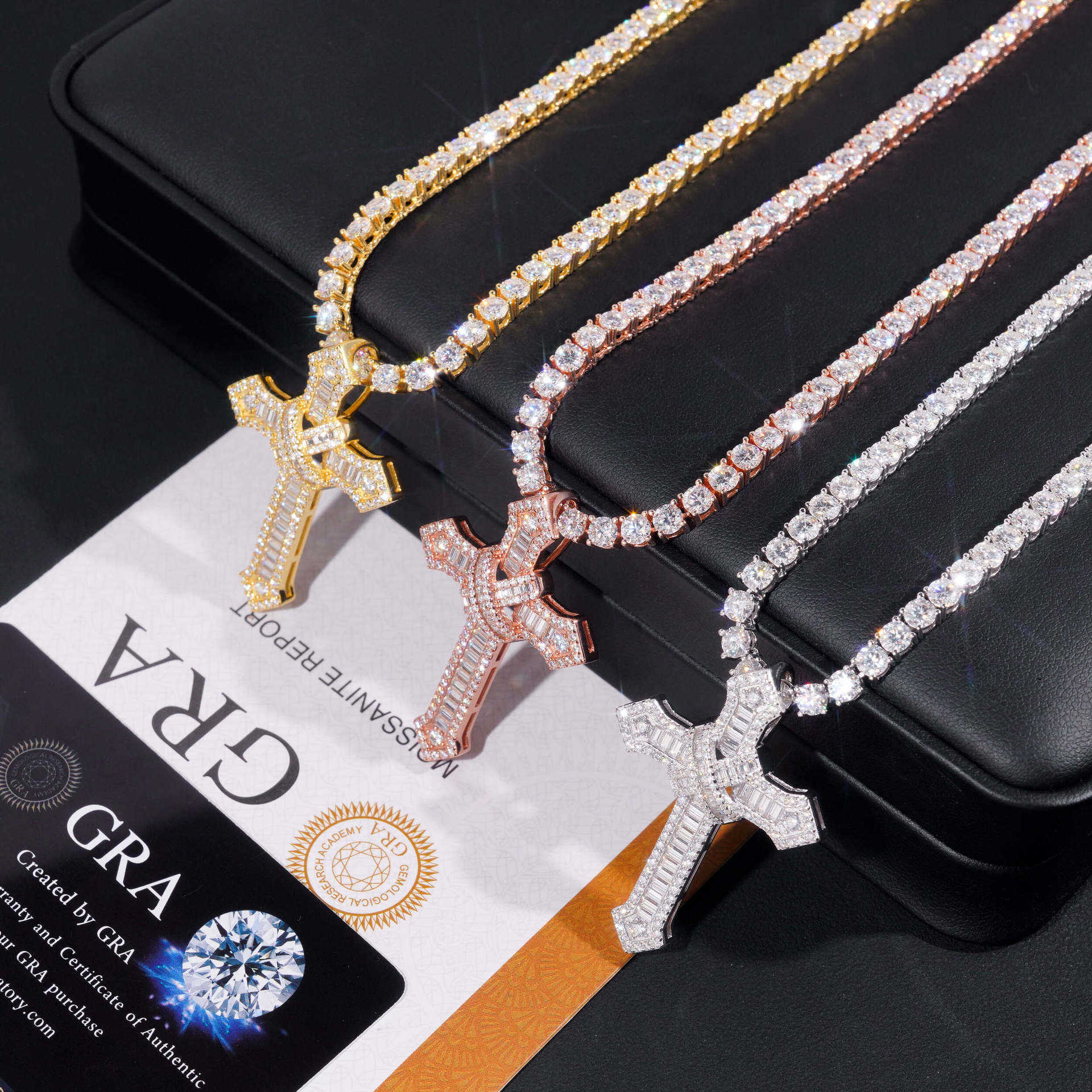 ZUANFA S925 Silver Set Moissanite Hip Hop Cross Pendant with GRA