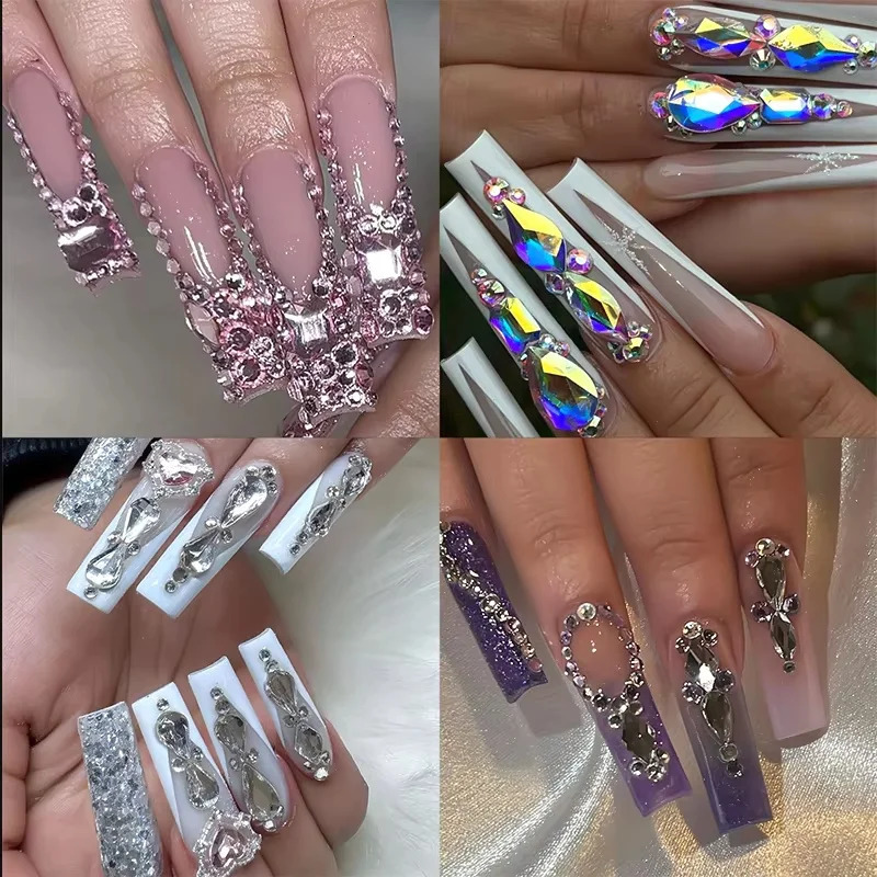 12 Grid Diamond Jewelry Set Nail Jewelry Decorations Shiny Rhinestone Nail Stickers for DIY Nail Art Accessories 250214
