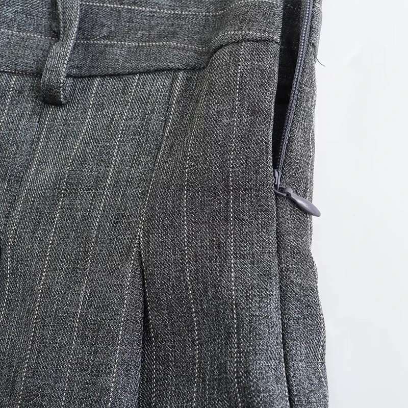 Solid Winter Women's Fashion Casual Loose Coat Mini Temperament Set Pinstripe Blend Suit Skirt Gray Office Lady