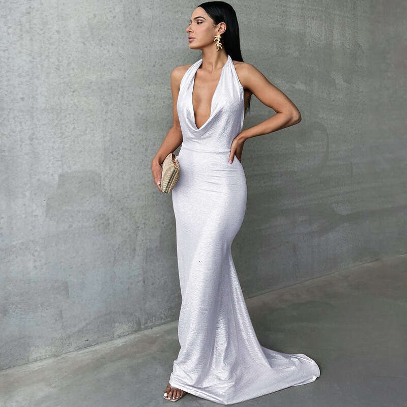 Women's summer product fashion sexy backless pleated hanging neck dress wholesale 2025 temperament versatile new trend clothing ins