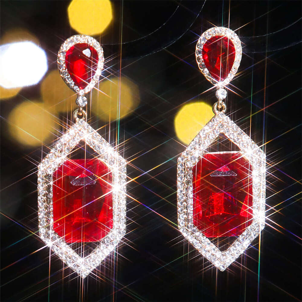 Temperament colored glass rhie earrings with exaggerated female personality, fashionable earrings, temu