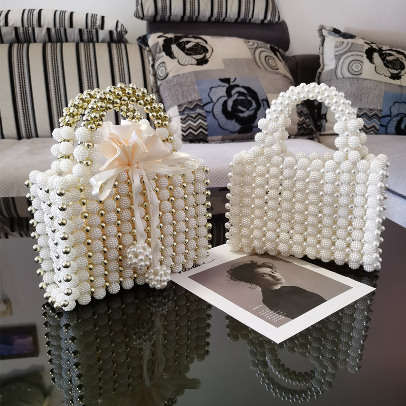 Sophisticated Ladies' Evening Tote Featuring Hand-Stitched Pearls and Beadwork Detail