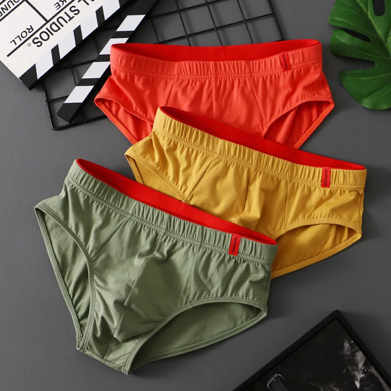 Solid Cotton Briefs Mens Convex Pouch Panties Youth Fasion Lingerie Low Rise Breathable Mens Comfortable Underwear Solid Color 250214