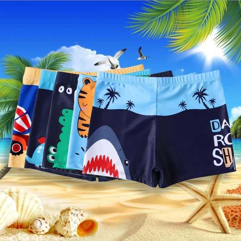 Cartoon Shark Boy Swimming Trunks 2-9Y Childrens Swimwear Kids Trunk Shark Beachwear Boys Bathing Suit Beachwear Boys W250214
