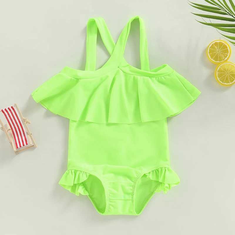Yiiciovy Toddler Baby Girls Ruffles Swimsuit Lovely Little Kids Swimwear Beachwear Cute Off Shoulder Sleeveless Bathing Suit Z250214
