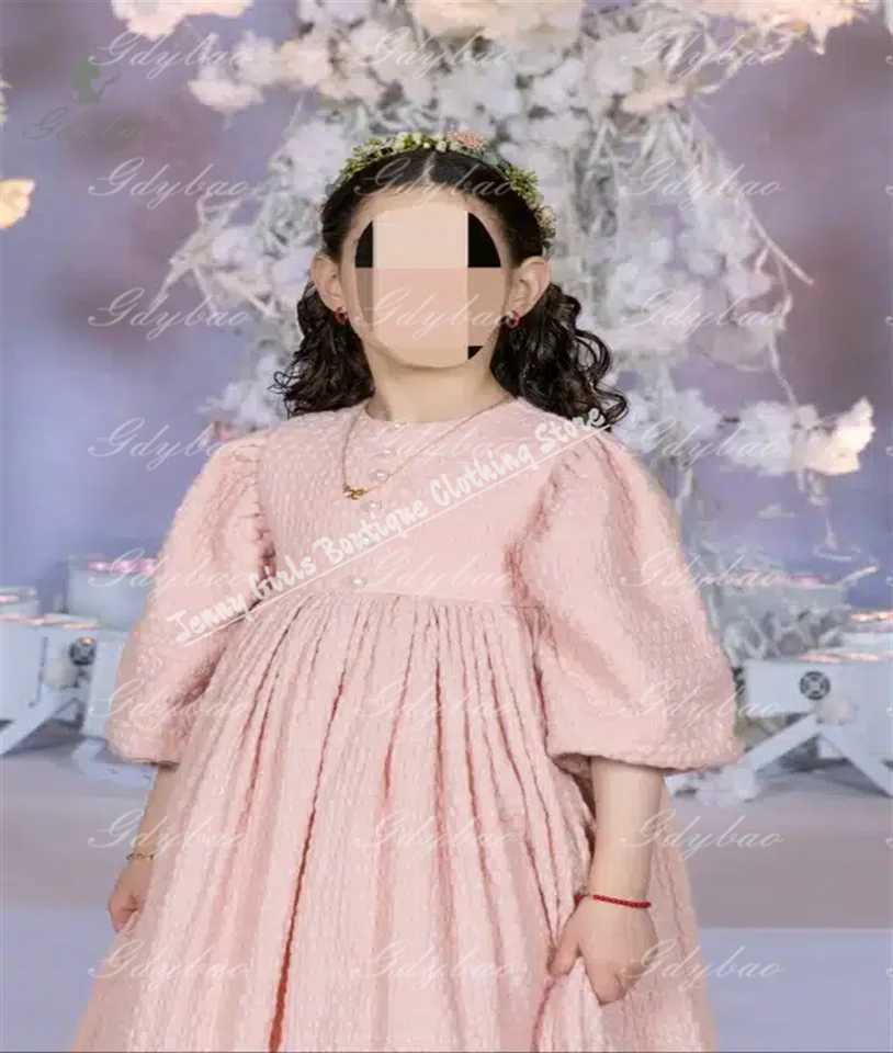 Custom Light Pink Puff Sleeve Elegant Dress For Girls High Waist Fit Beau Pageant First Princess Communion Dress Z250214