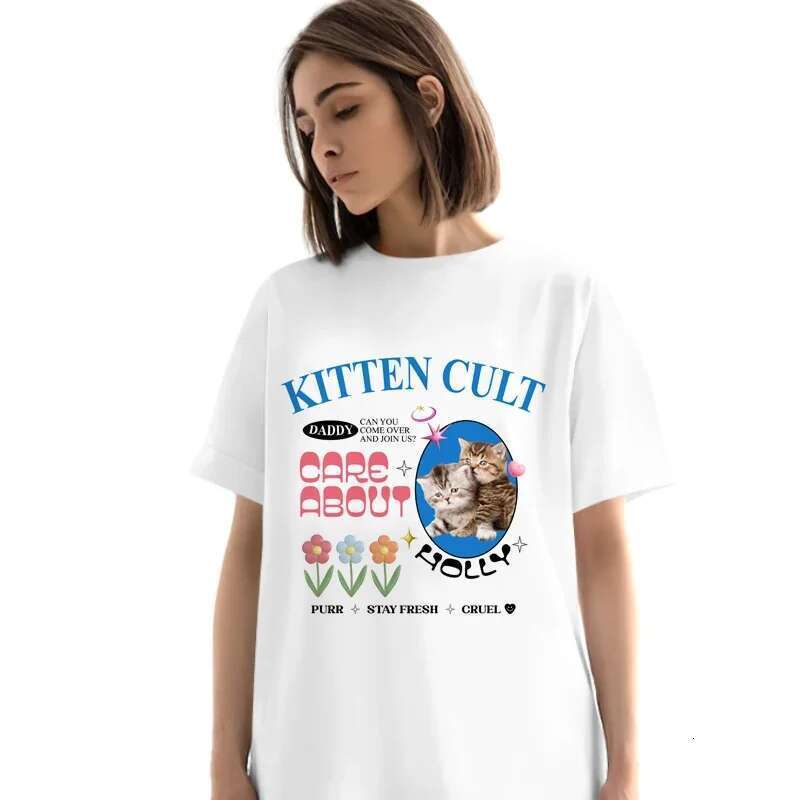 Plus Size Women Tshirt Kawaii Korean Fashion Kitten T-Shirt Cartoon Cute Pastel Cat Shirt Grunge Y2k Aesthetic Graphic Tops