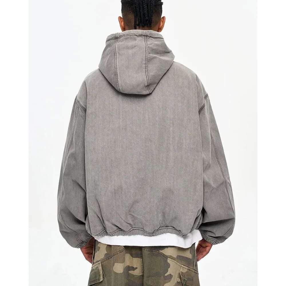 Vintage Washed Zipper Hooded Denim Jacket For Men And Women Cleanfit Streetwear Lapel Windbreaker Autumn Jeans Coat Oversized