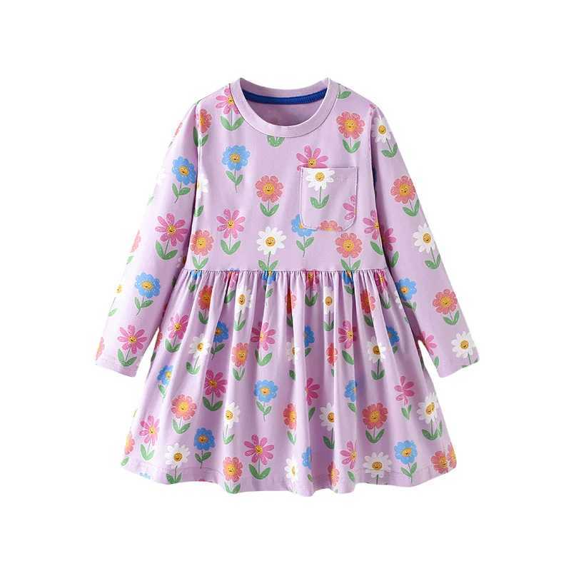 Jumping Meters 2-7T Kids Long Sleeve Princess Girls Dresses Flowers Print Autumn Spring Hot Selling Birthday Par Dresses Z250214