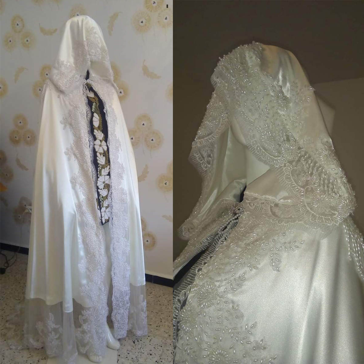 Luxury Bride Shawl Long Wedding Cloak Floor Length Hooded Lace Beaded Cape New Jacket Bridal Wrap Custom Made