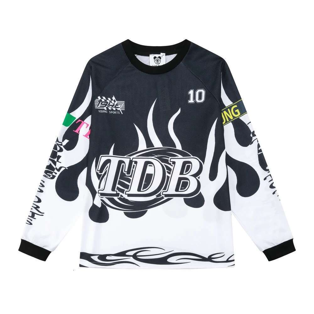 Retro Flame Sports Baseball Tshirts For Men And Women Pullover Breathable Mesh Long Sleeve Tees Oversized Loose Fall T-Shirt