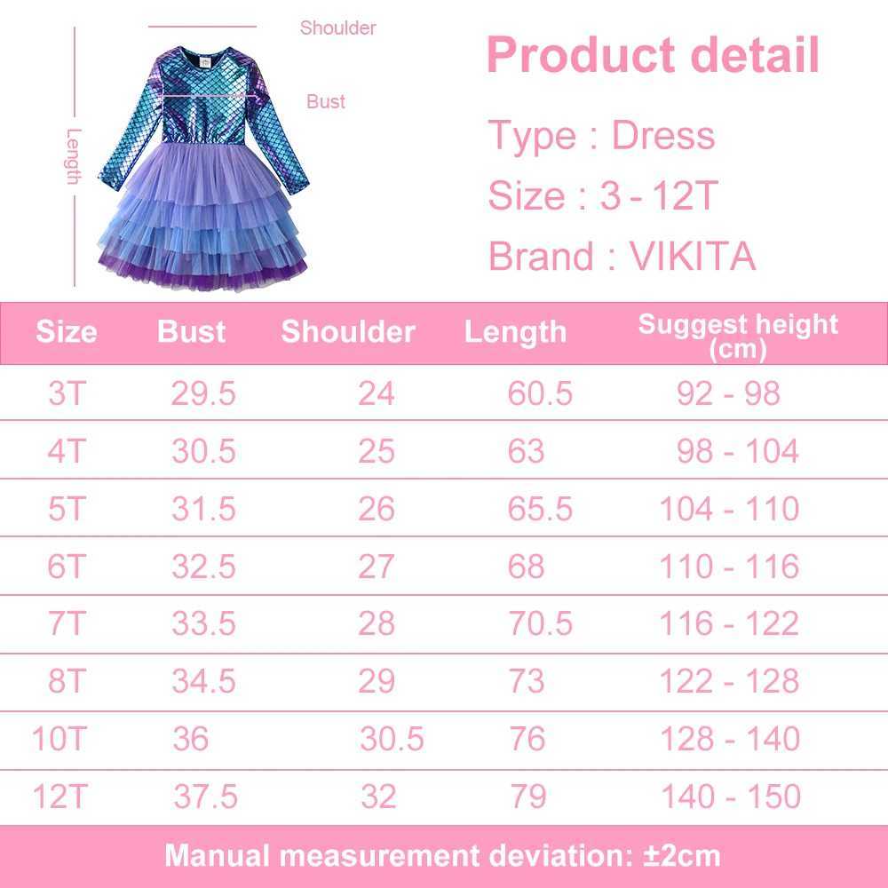 VIKITA Girls Mermaid Print Dress Kids Layered Mesh Tulle Cake Ball Gown Tutu Dresses Girl Par Performance Princess Dress 3-12Y Z250214