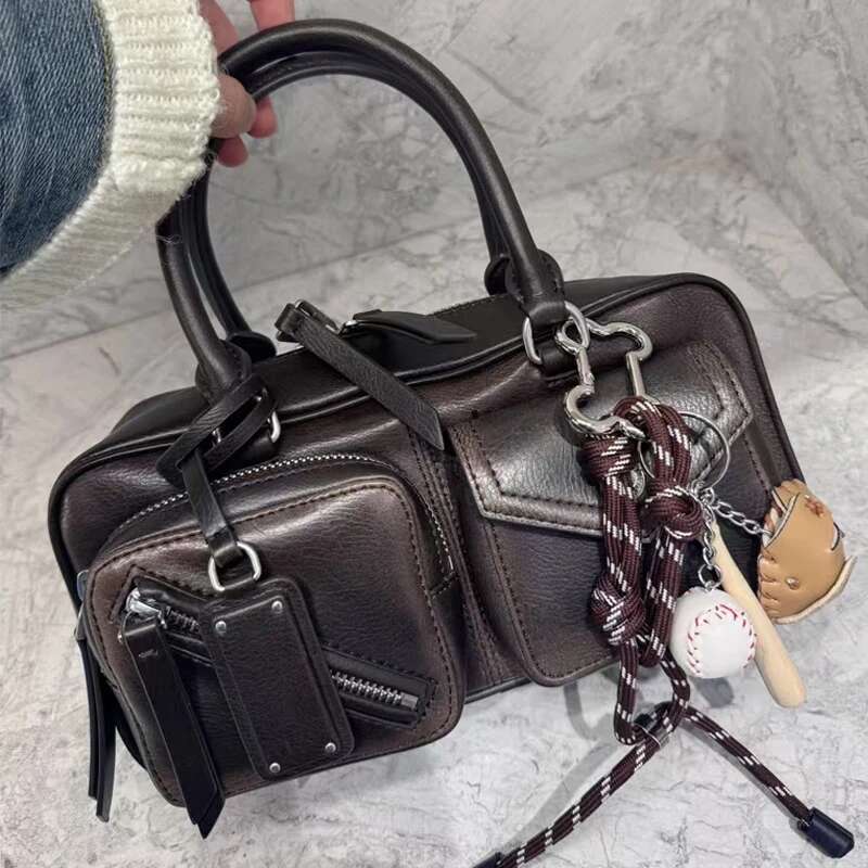 Boston Moto & Bike Ladies Bags For Women Designer Handbags Purse 2024 New In Vintage PU Leather Rivet Shoulder Crossbody