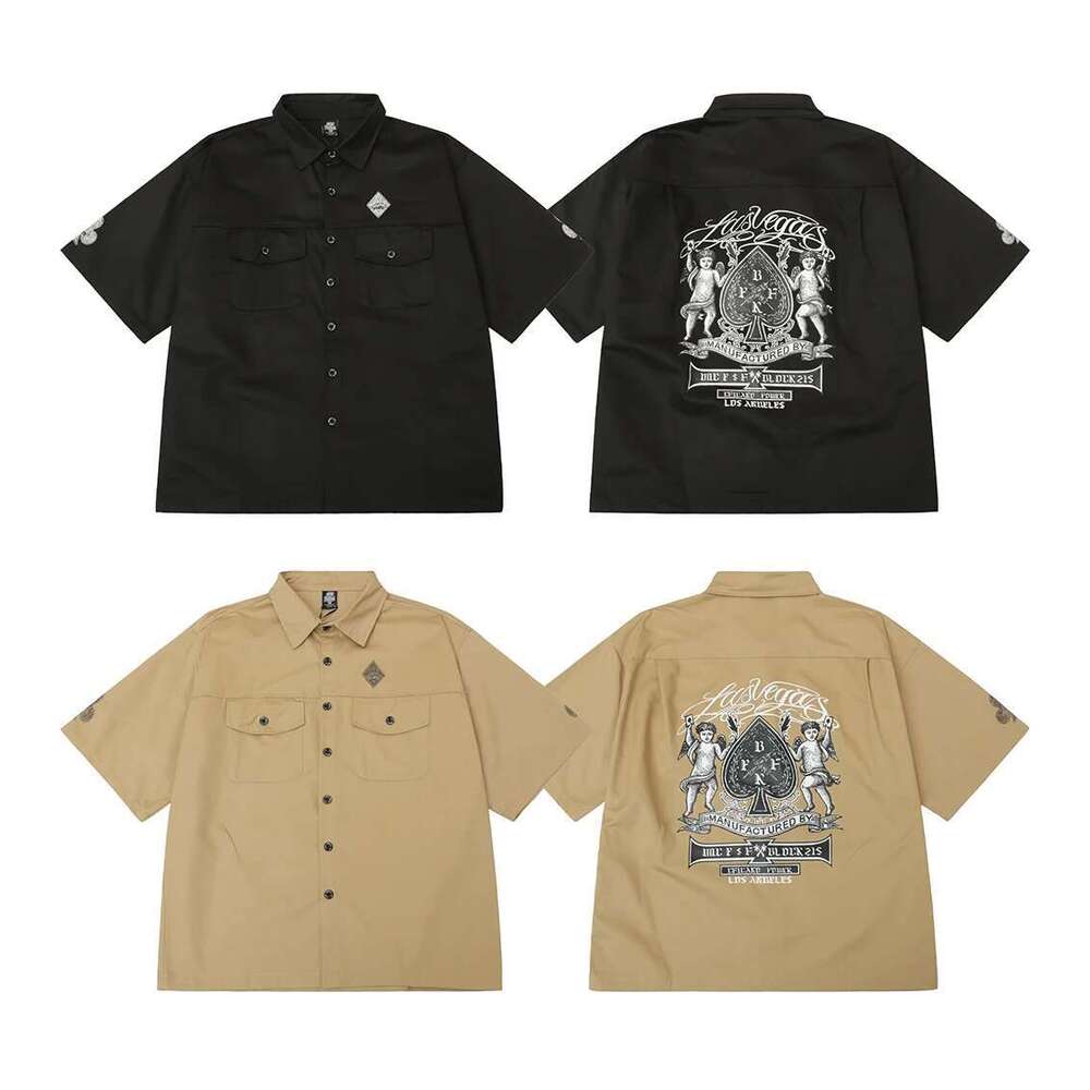 Haruku Short Sleeve Summer Overalls Men And Women Lapel Pocket Casual Workwear Shirt Oversized Cotton Loose Blouses