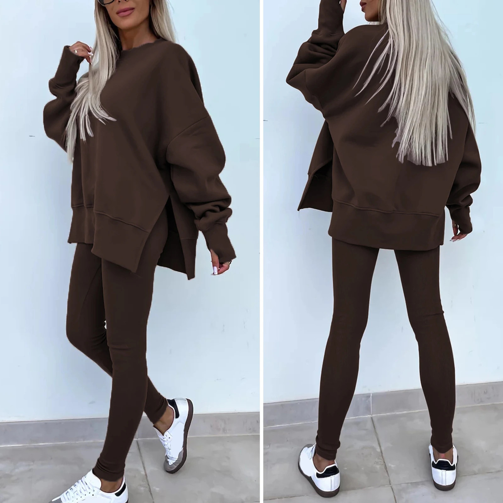 2025 Winter Women Two Piece Sets Tracksuit Autumn Casual Solid Long Sleeve Sweatshirts Female Blouse Trouser Pant Suit Tracksuit 250210