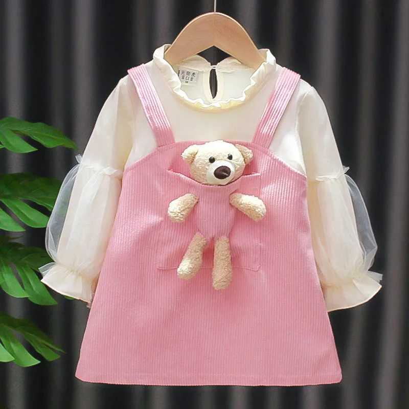 Kid Girl Dress Princess Dress Pocket Bear Gift Birthday Par Children Puff Long Sleeve Toddler Girl Clothes Teen Baby Suit A830 Z250214