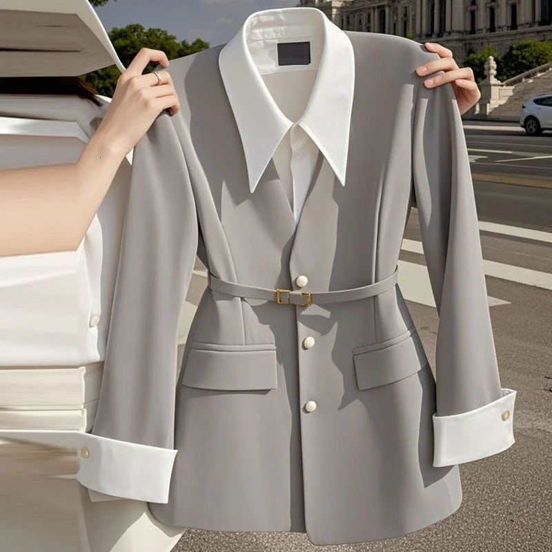 Spring Autumn Fashion Womens Suit Jacket Niche Unique Chic AgeReducing French Senior Sense Two Women Blazer 250213