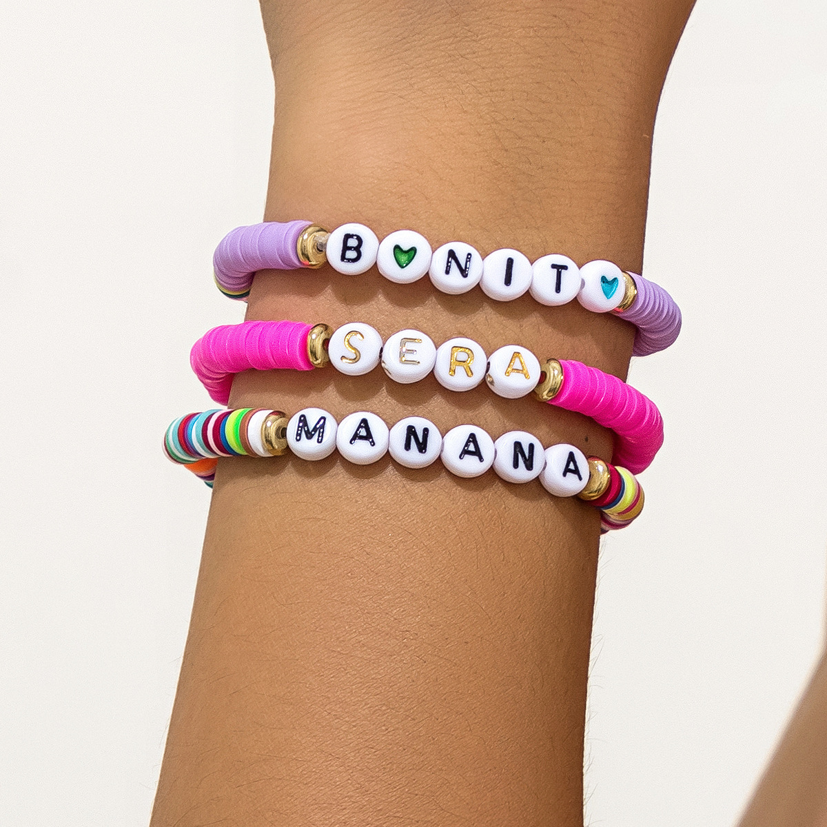 fashion Soft ceramic colored letter set Bohemian star shaped round bead bracelet Bracelet