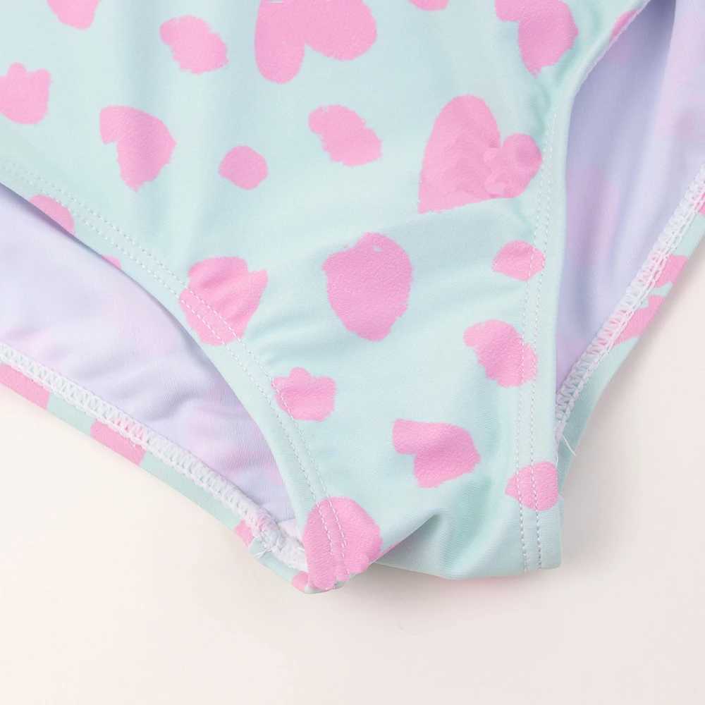 One-piece Quick-Drying Heart Print Swimsuit For Girls Zipper High Elastici Long Sleeved Round Neck Sports Baby Kids Swimwear Z250214