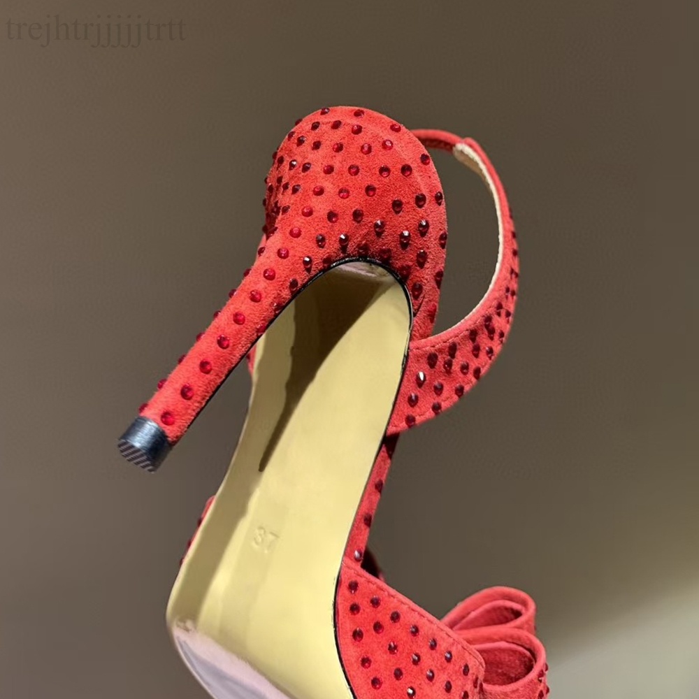 Womens slingbacks sandal Stiletto Heel Dress Shoes Hot pressed crystal lace high heels Silk Bow pointed toe Evening shoes luxury designer high heels