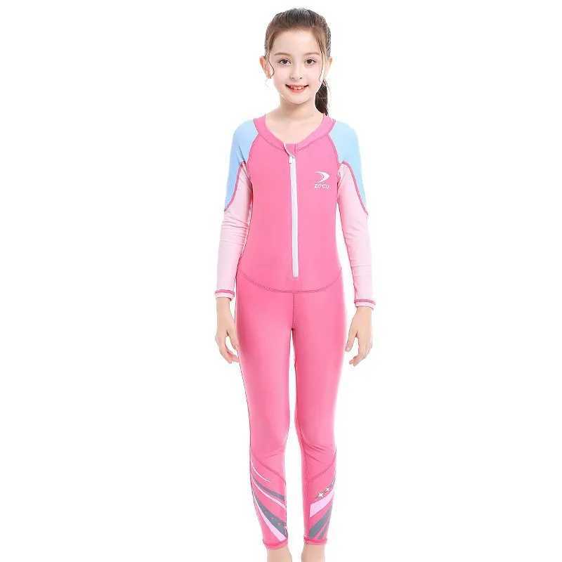 Childrens wetwear outdoor sunscreen one-piece swimsuit quick-drying long-sleeved boys and girls swimwear Z250214