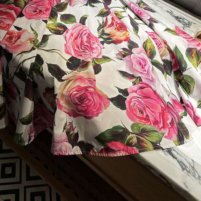 Women's Floral Print Cotton Pleated Midi Skirt Luxury Fashion High-Waist Calf-Length High-Quality Clothing Trendy Elegant Spring Summer Vacation 