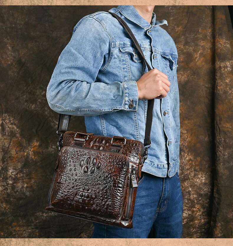 Vintage Men's Shoulder Bags Genuine Leather Male Messenger Bag For A4 Paper Briefcase Large Capacity Travel Handbag