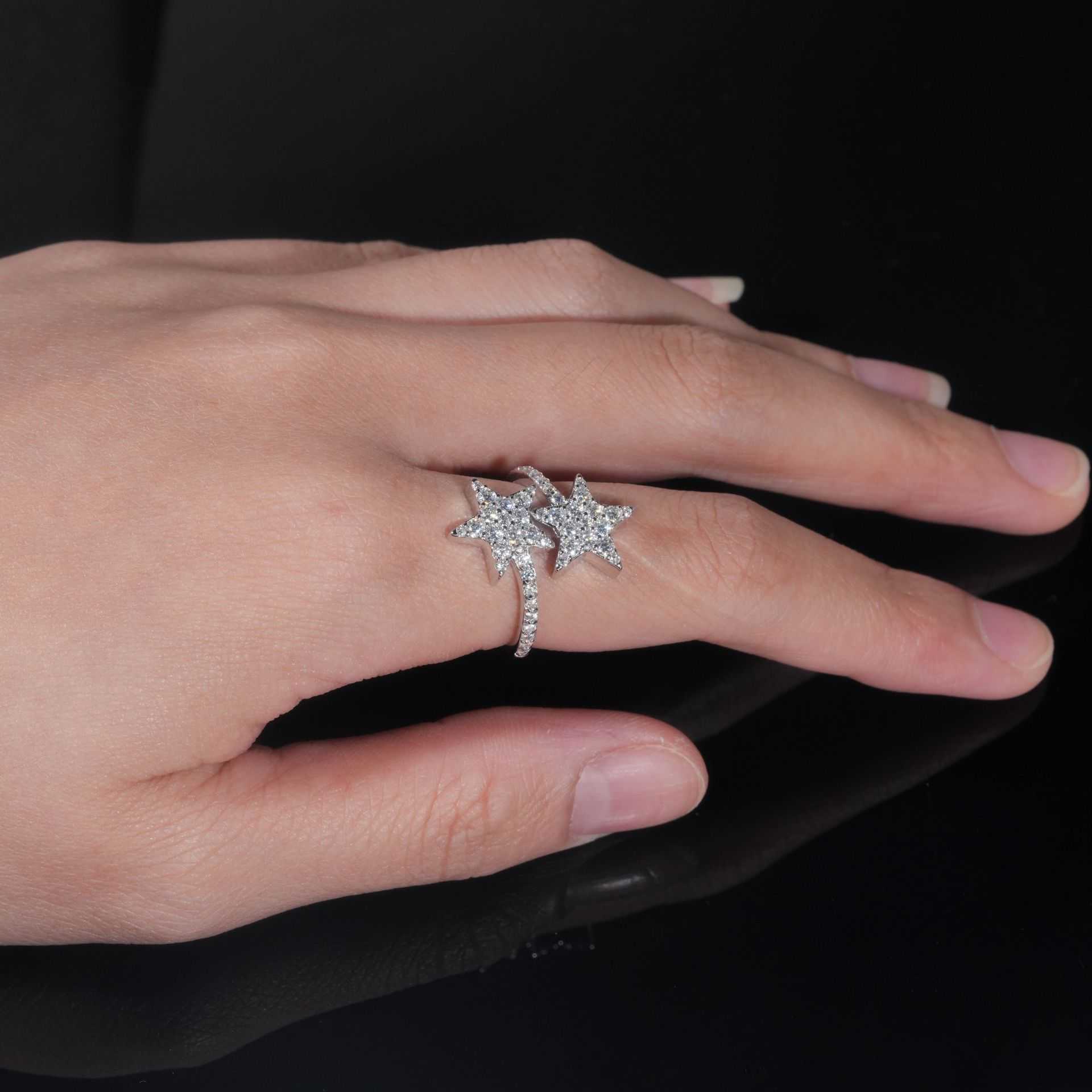 Diamond hair hot selling high-end S925 silver full set D-color moissanite personalized hip-hop style star ring