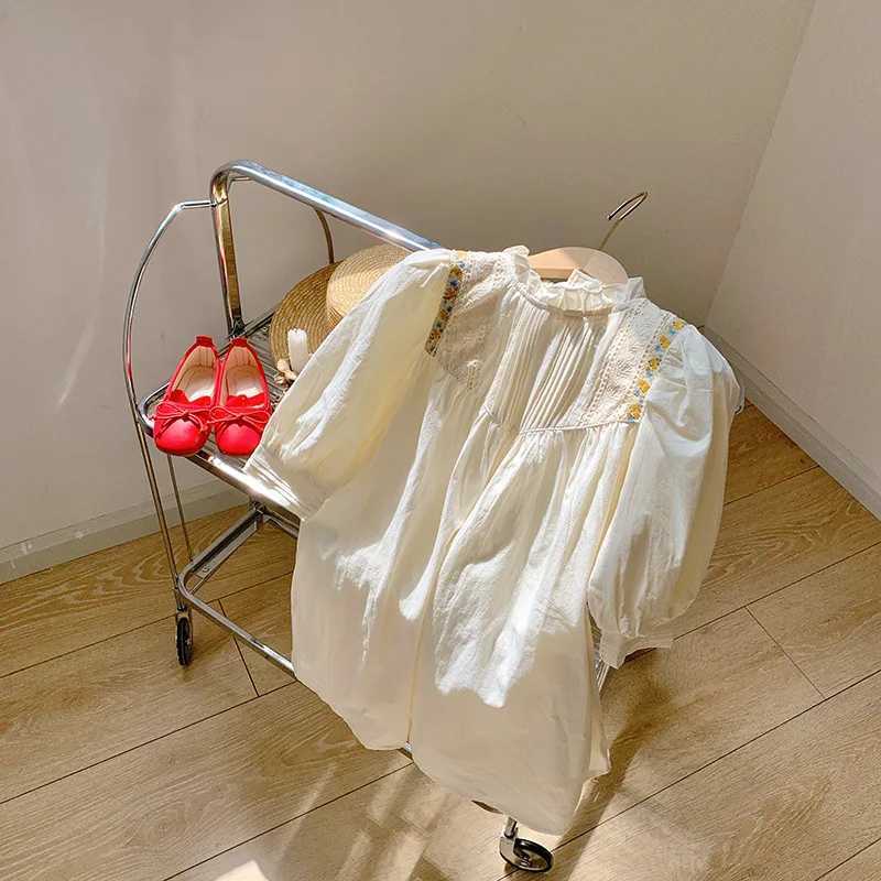 UNITIM Kids Girls Dress Ruched Stand Up Collar Embroidered Baby Girls Dress Sweet Korean Lace Childrens Girls Princess Dress Z250214