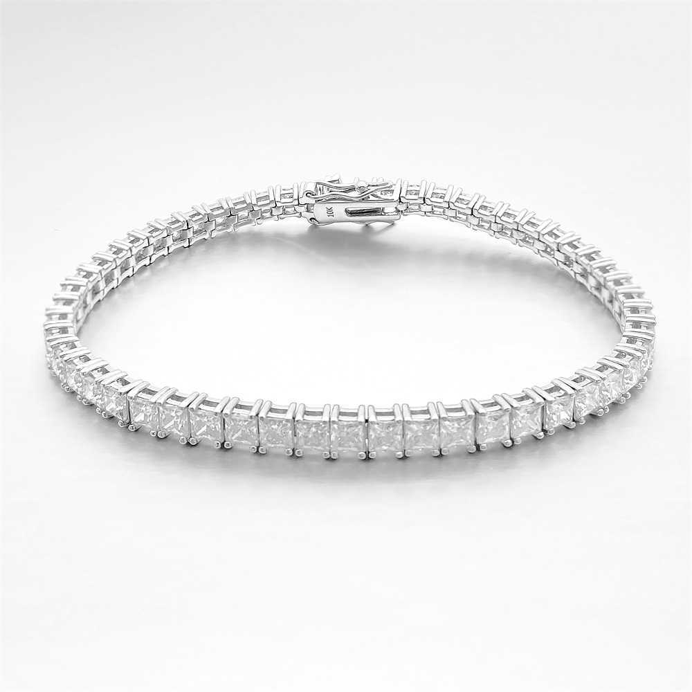 Jewelry D color Princess square 925 silver hip hop single row tennis chain Mo sang Stone Bracelet female tennis Chai