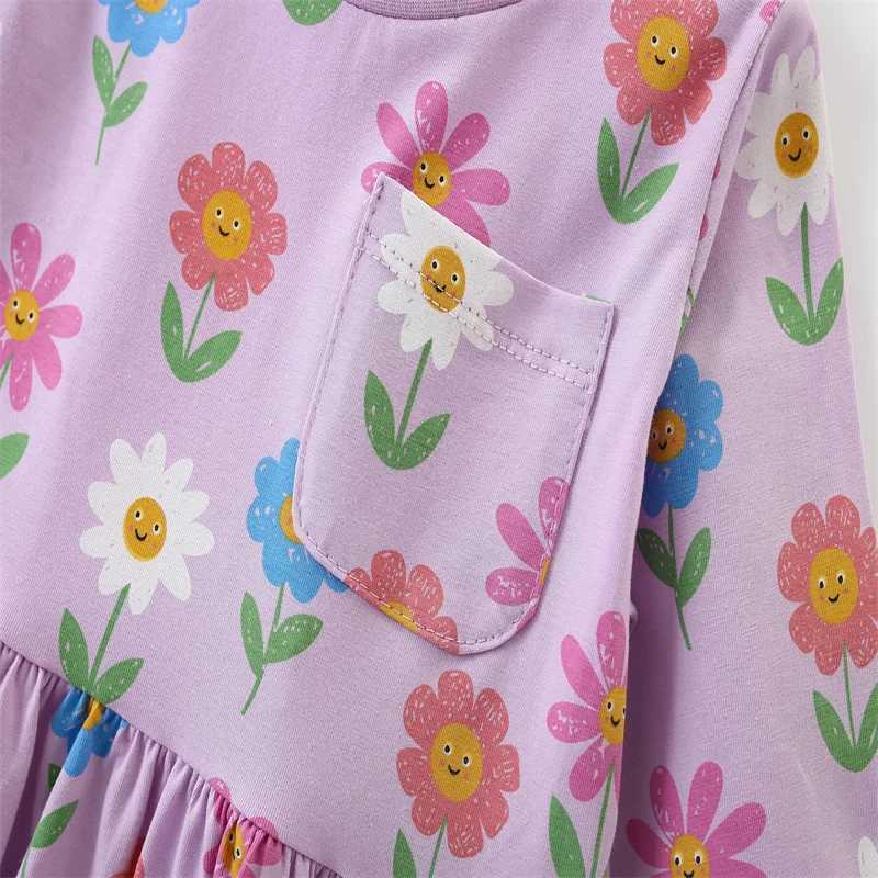 Jumping Meters 2-7T Kids Long Sleeve Princess Girls Dresses Flowers Print Autumn Spring Hot Selling Birthday Par Dresses Z250214