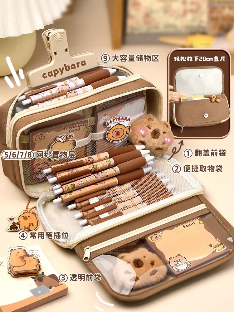 Cute fabric pencil case Kawaii large capacity animal zipper rens bag rens boys pencil bag girls school supplies 250210
