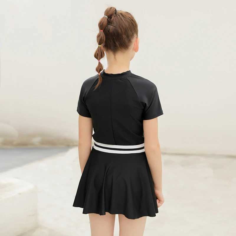 Front Zipper Swimsuit Girls One Piece Swimwear With Extra Swim Skirt Swimming Suit Beachwear Hot Spring Clothes Bathing Suit Z250214