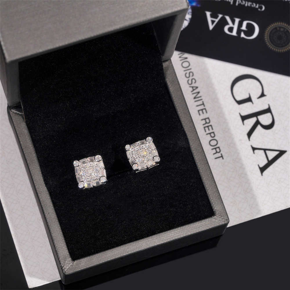 New 925 Silver VVS Mozambique Hip Hop Earrings Fashion Full Diamond Male and Female Trendy Earrings Straight